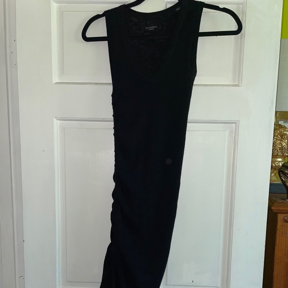 All Saints Black Sweater Ruched Tie side Dress XS